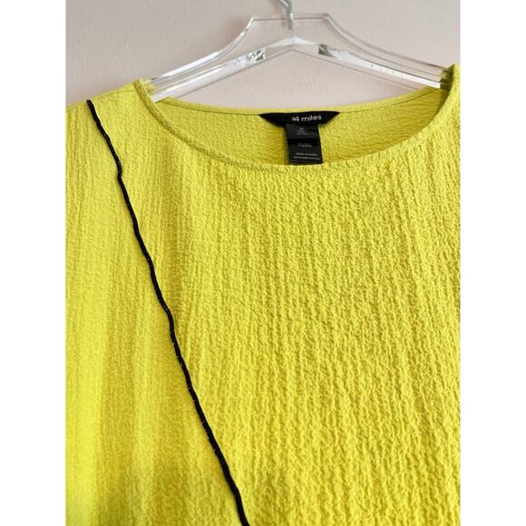 Ali Miles Bright Lime Green Black Trim Gauzy Tunic Slouchy Size Medium - Picture 3 of 13